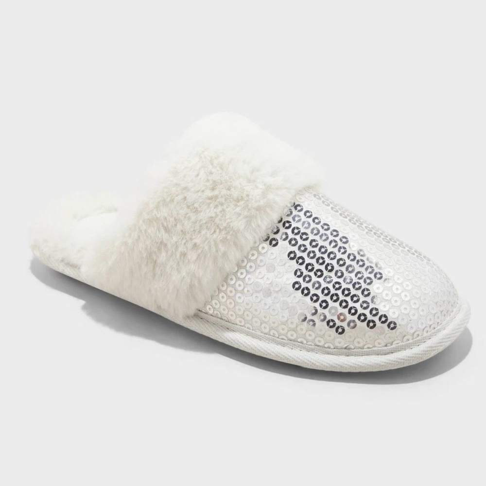 a new day White and Silver Sequin Slippers - small 5/6